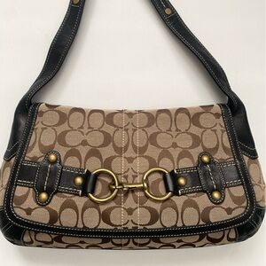 Coach Brown and Black Signature Shoulder Bag